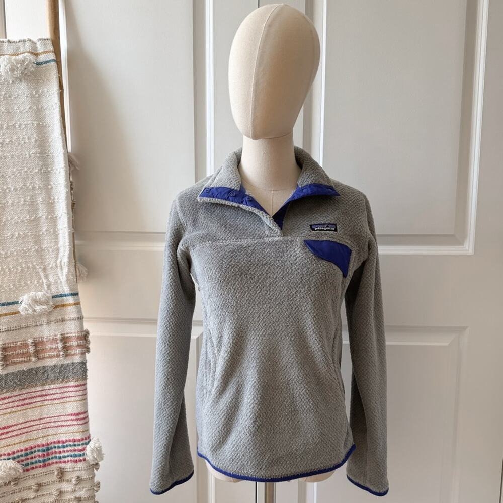 Patagonia Re-Tool Snap-T Fleece Grey Blue Pullover Sweater Women’s Size Small - Picture 1 of 10